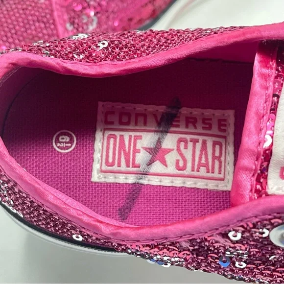 Converse One Star Shoes Womens 6.5 Pink Sequins Low Top Slip On Sneakers Wedding - Picture 10 of 13